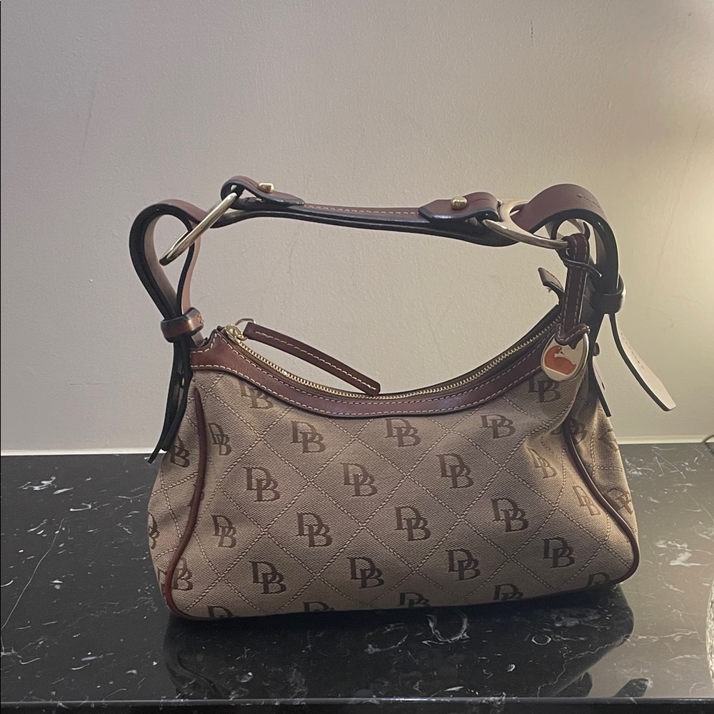 Dooney & Bourke Small Tan and Brown Monogram Shoulder Bag